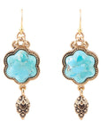 Blue Turquoise Flower Golden Drop Earrings