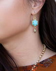 Blue Turquoise Flower Golden Drop Earrings