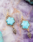 Blue Turquoise Flower Golden Drop Earrings