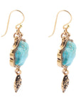 Blue Turquoise Flower Golden Drop Earrings