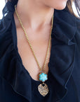 Blue Turquoise Flower Golden Necklace