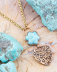 Blue Turquoise Flower Golden Necklace