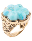 Blue Turquoise Flower Golden Ring