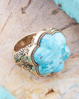 Blue Turquoise Flower Golden Ring
