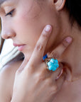 Blue Turquoise Flower Golden Ring