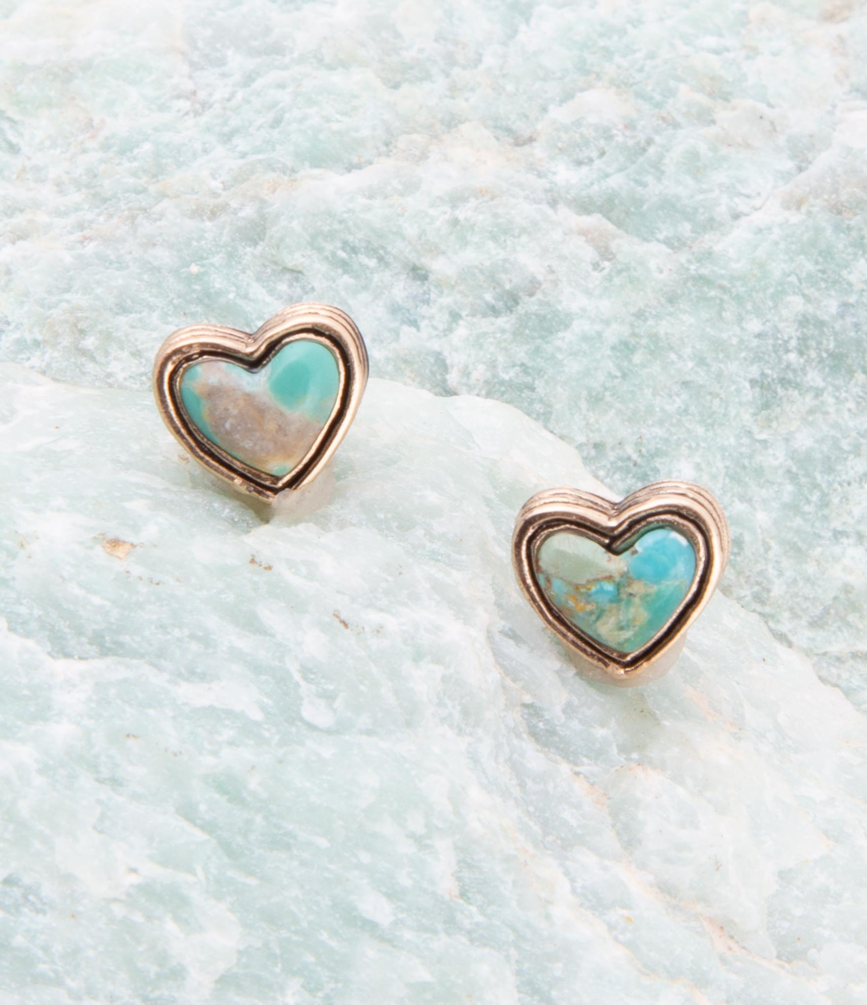 Heart Blue Turquoise Golden Stud Earrings