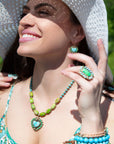 Legacy Heart Lime Green and Blue Turquoise Golden Drop Earrings