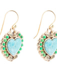 Legacy Heart Lime Green and Blue Turquoise Golden Drop Earrings