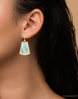 Blue Turquoise Jeweled Statement Golden Earrings