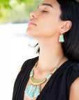Blue Turquoise Jeweled Statement Golden Necklace