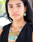 Blue Turquoise Jeweled Statement Golden Necklace