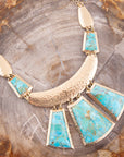 Blue Turquoise Jeweled Statement Golden Necklace