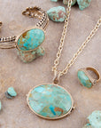 Blue Turquoise Long Golden Chain Necklace