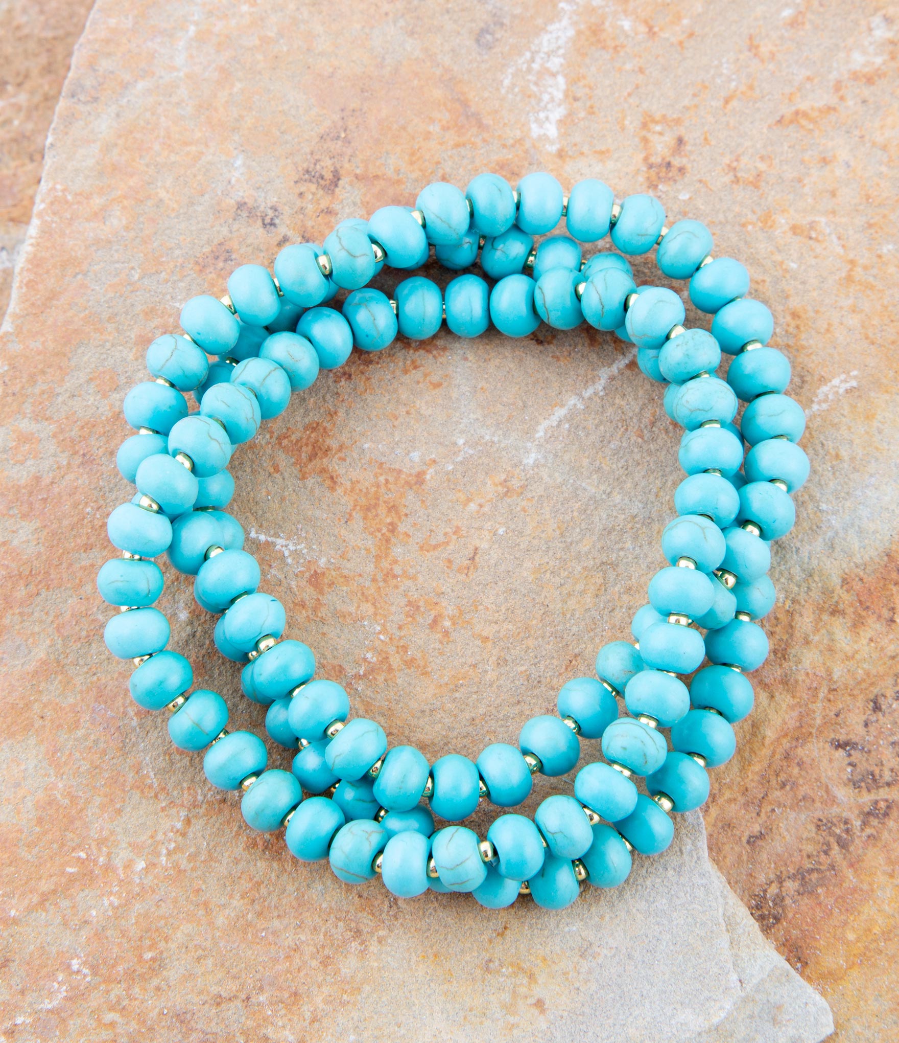Blue Turquoise Magnesite Golden Bracelet Set