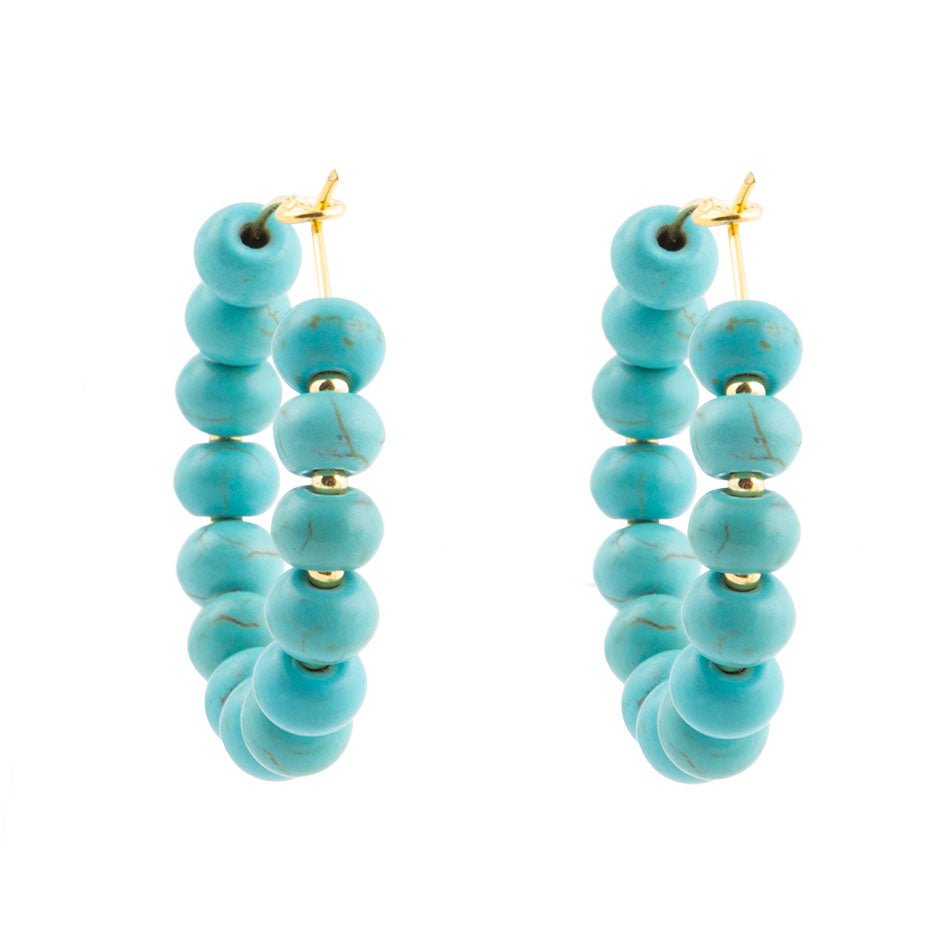 Blue Turquoise Magnesite Golden Hoop Earrings