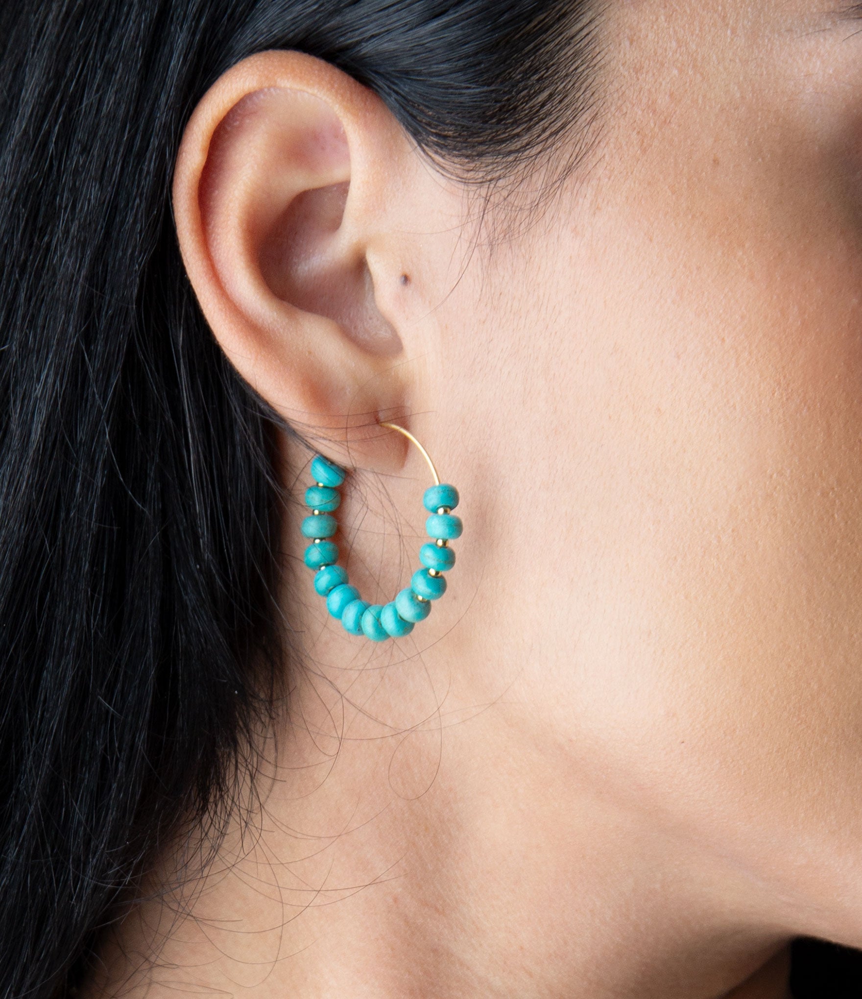Blue Turquoise Magnesite Golden Hoop Earrings