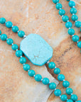 Blue Turquoise Magnesite Stone Knotted Necklace
