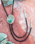 Blue Turquoise Matrix Sterling Silver Bolo Tie Necklace