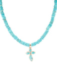 Blue Turquoise on the Cross Pendant Necklace