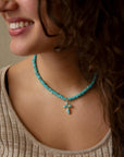 Blue Turquoise on the Cross Pendant Necklace