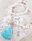Blue Turquoise Pendant and White Pearl Sterling Silver Necklace