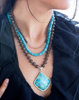 Blue Turquoise Pendant Statement Sterling Silver Necklace