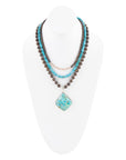 Blue Turquoise Pendant Statement Sterling Silver Necklace