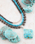 Blue Turquoise Pendant Statement Sterling Silver Necklace
