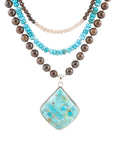 Blue Turquoise Pendant Statement Sterling Silver Necklace