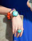 Blue Turquoise Rhombus Statement Cuff Bracelet