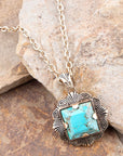 Blue Turquoise Square Golden Pendant Necklace