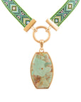 Blue Turquoise Textile Blue and Green Ribbon Necklace