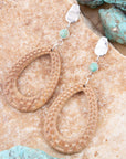 Blue Turquoise Top Carved Wood Sterling Silver Earrings