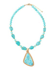 Blue Turquoise Triangle Golden Pendant Necklace