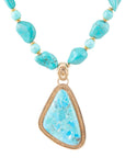 Blue Turquoise Triangle Golden Pendant Necklace
