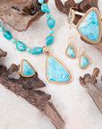 Blue Turquoise Triangle Golden Statement Ring