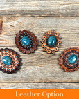 Blue Cabochon Stone - Leather Rosette Options -