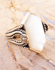 Golden Bronze White Mother of Pearl Ring