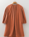Corduroy Pleated Scallop Neck 3/4 Sleeve Mini Dress