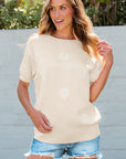 Dulce Flower Pattern Short Sleeve Knitted Top