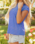 Stripe Ribbed Cap Sleeve T-Shirt