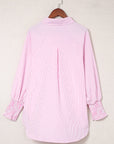 Stripe Smocked Long Sleeve Button-Up Shirt