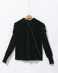 Velvet Mock Neck Puff Sleeve Blouse