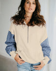 Checker Patchwork Kangaroo Pocket Half-Zip Hoodie