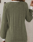 Solid Ribbed Contrast Trim Long Sleeve Top