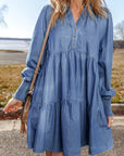 Vivian Buttoned Tiered Denim Mini Dress