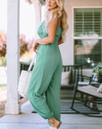 Analia Shirred High Waist Sleeveless V Neck Jumpsuit