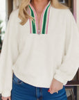 Plus Size Stripe Rhombus Textured Collared Sweatshirt