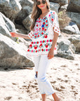 Selene Boho Floral Ruffle Trim Blouse