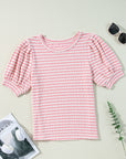 Dylan Stripe Textured Puff Sleeve Top